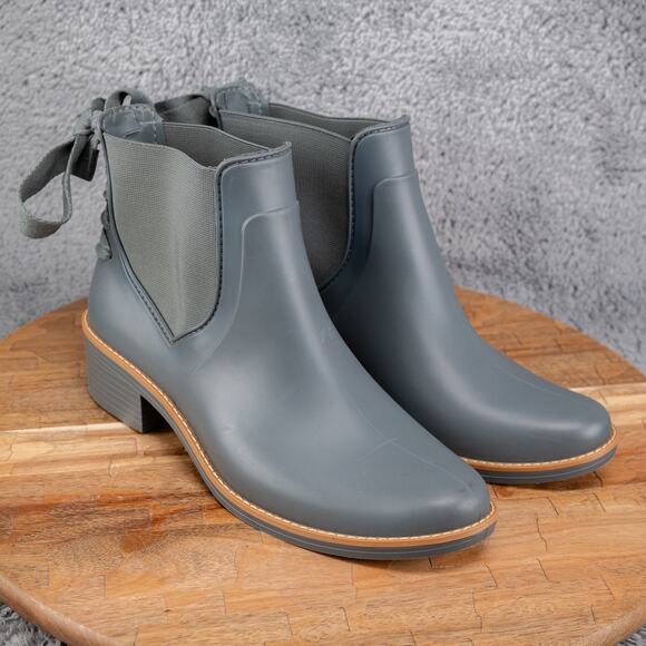 Bernardo Women's Paxton Rain Bow Pewter Rubber Rain Booties Size 6 - Picture 1 of 7